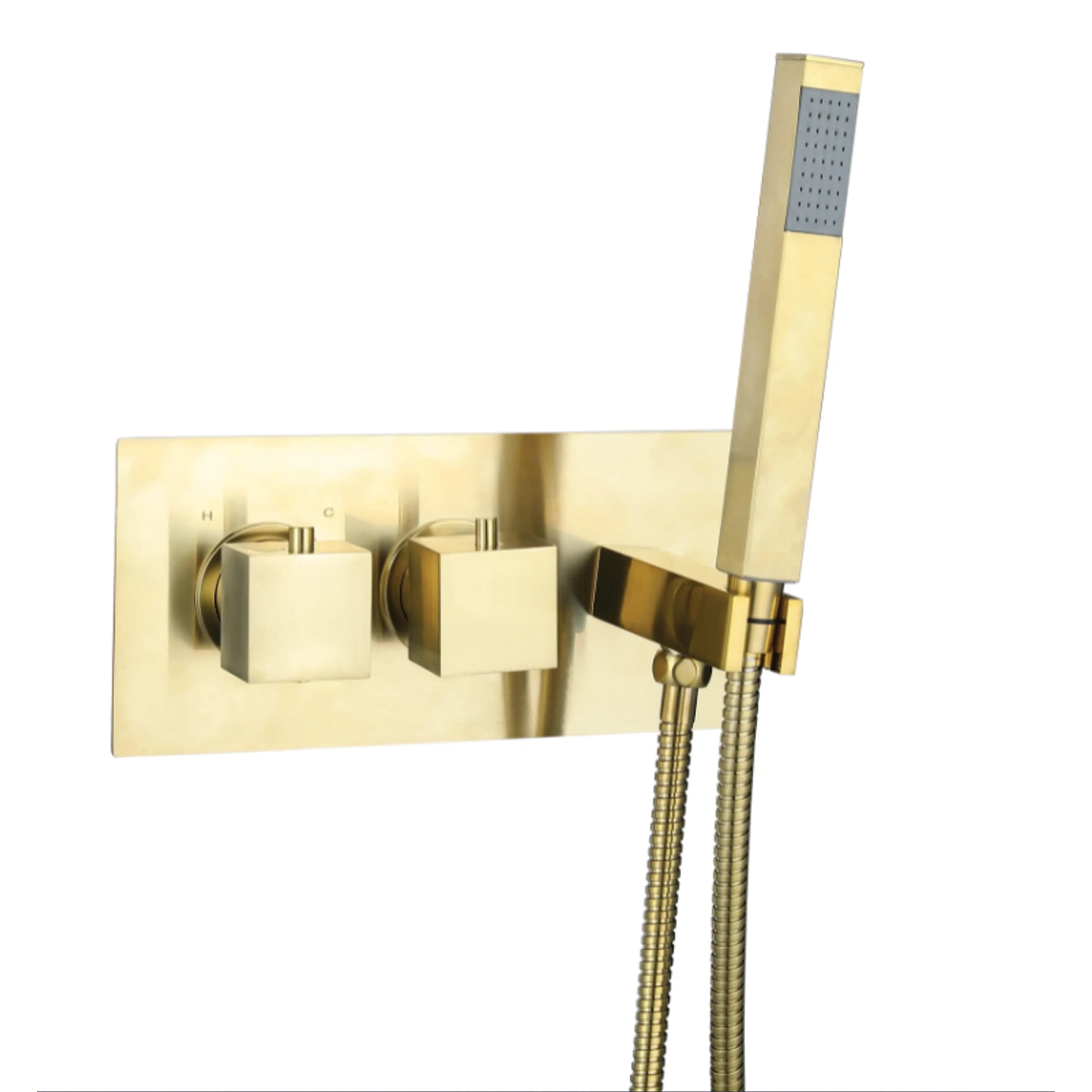 Messina 2 Outlet Thermostatic Concealed Shower Mixer With Kit Brushed Gold Image 0