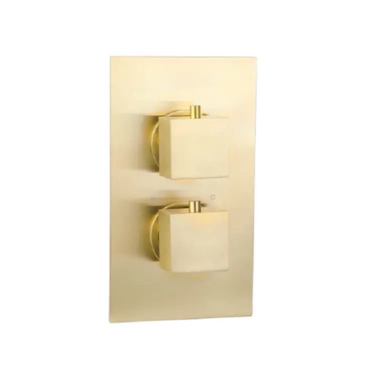 Messina Thermostatic Concealed Shower Mixer Two Outlet 2 Square Knobs Brushed Gold Image 0
