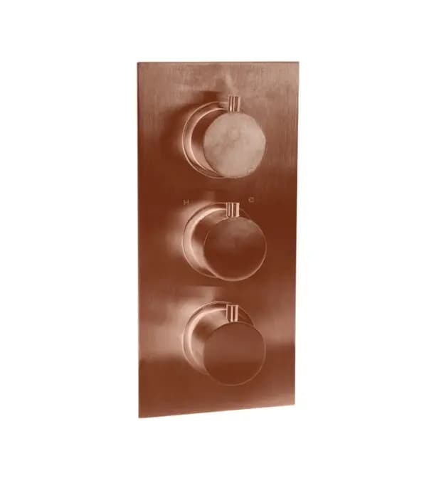 Treviso Thermostatic Concealed Shower Mixer Three Knobs Two Outlet Brushed Rose Gold Image 0