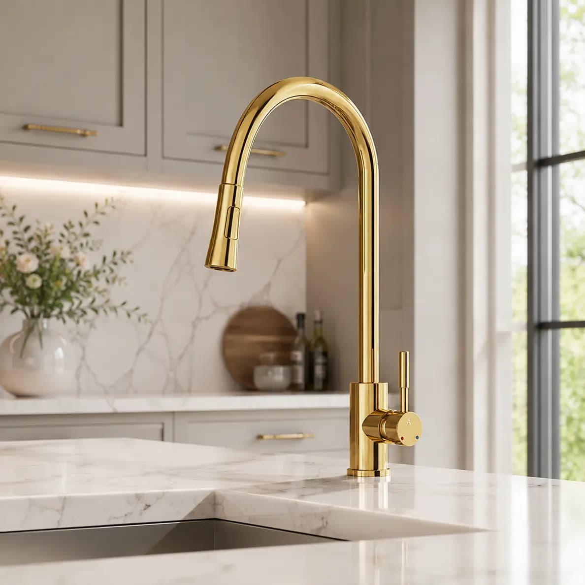 Artize FLO2 Gold Bright PVDSingle Lever Pulldown Sink Mixer with spray Image 0