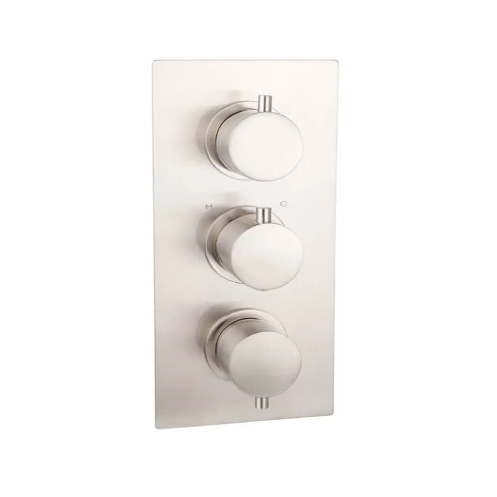 Treviso Thermostatic Concealed Shower Mixer Three Knobs Two Outlet Brushed Nickel Image 0
