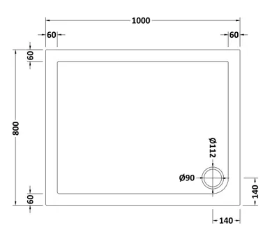 Technical drawing for Acrylic White Shower Tray (1000 x 800mm)