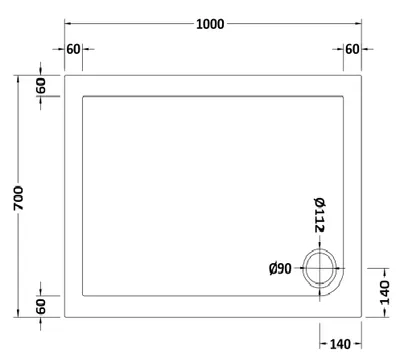 Technical drawing for Acrylic White Shower Tray (1000 x 700mm)