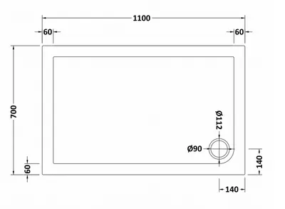 Technical drawing for Acrylic White Shower Tray (1100 x 700mm)