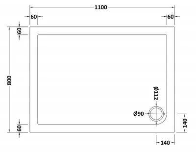 Technical drawing for Acrylic White Shower Tray (1100 x 800mm)