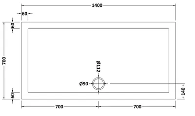 Technical drawing for Acrylic White Shower Tray (1400 x 700mm)