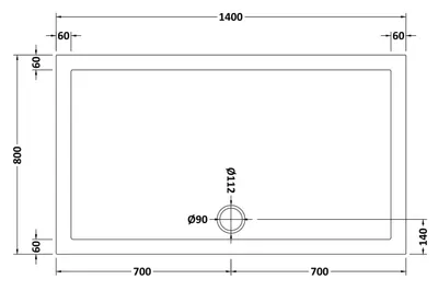 Technical drawing for Acrylic White Shower Tray (1400 x 800mm)