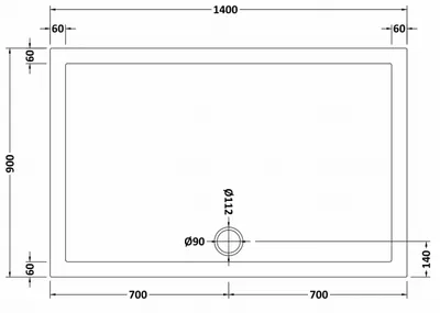 Technical drawing for Acrylic White Shower Tray (1400 x 900mm)
