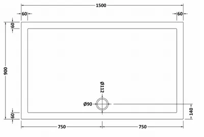 Technical drawing for Acrylic White Shower Tray (1500 x 900mm)