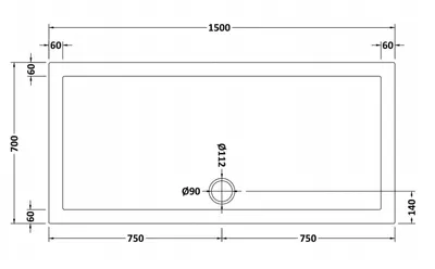 Technical drawing for Acrylic White Shower Tray (1500 x 700mm)