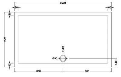 Technical drawing for Acrylic White Shower Tray (1600 x 900mm)