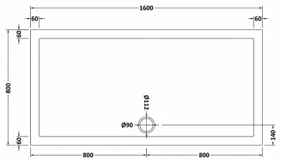 Technical drawing for Acrylic White Shower Tray (1700 x 800mm)