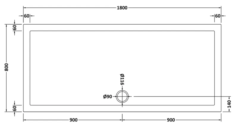 Technical drawing for Acrylic White Shower Tray (1800 x 800mm)