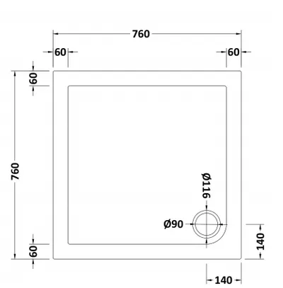 Technical drawing for Acrylic White Shower Tray (760 x 760mm)