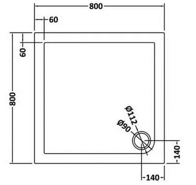 Technical drawing for Acrylic White Shower Tray (800 x 800mm)