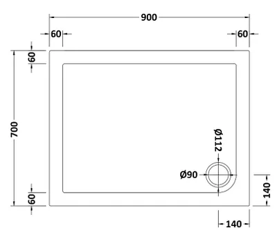 Technical drawing for Acrylic White Shower Tray (900 x 700mm)
