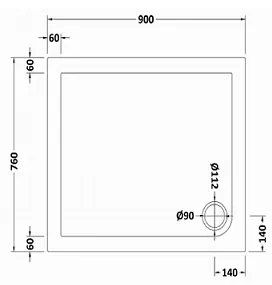 Technical drawing for Acrylic White Shower Tray (900 x 760mm)