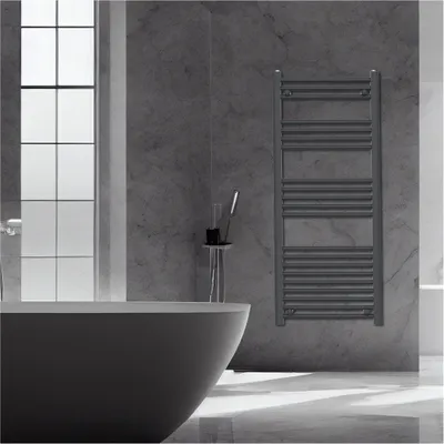 Anthracite Lyon Single Modern Vertical Towel Radiator 1600mm x 500mm in Anthracite