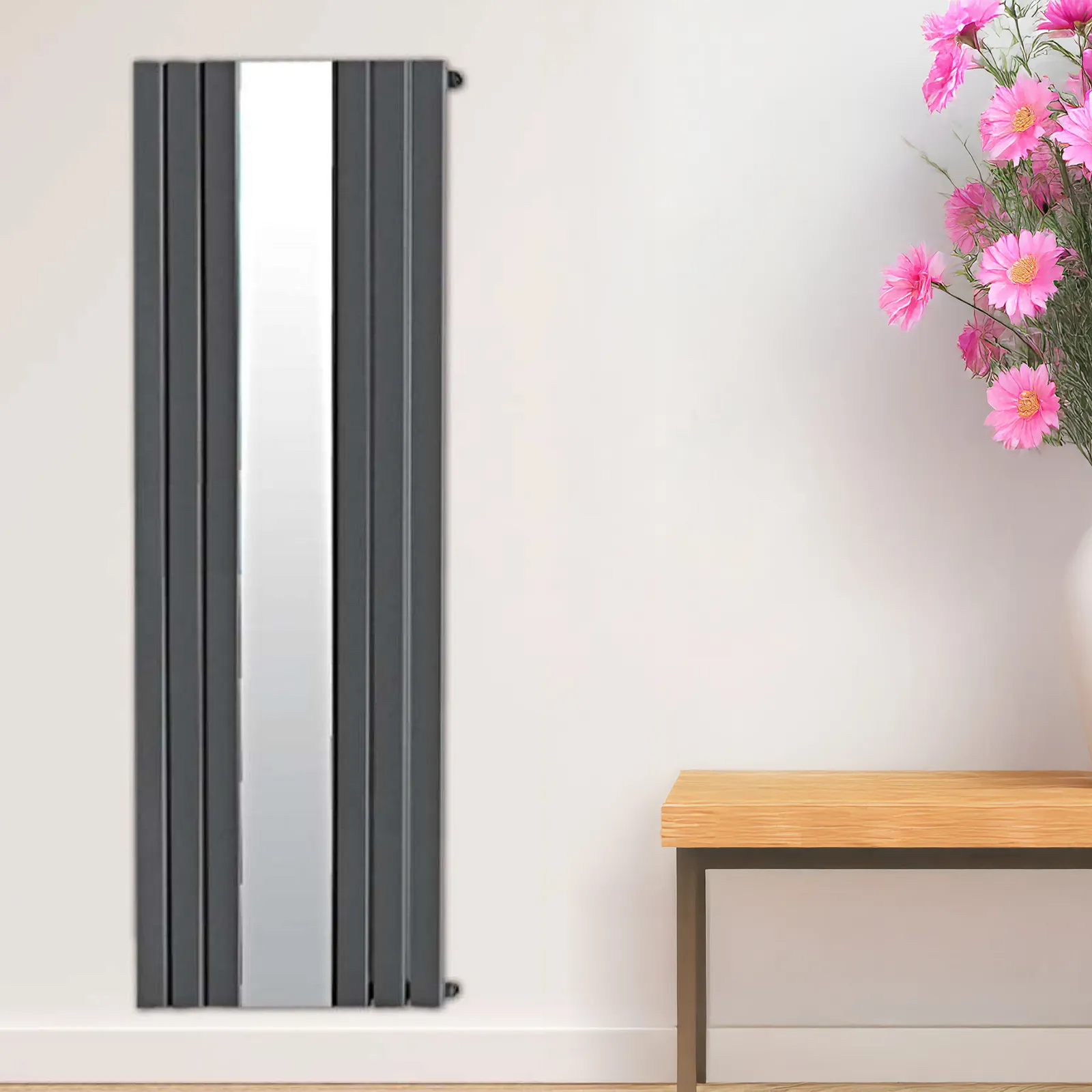 Anthracite Madrid Double Designer Vertical With Mirror Column Radiator 500mm x 1800mm in Anthracite