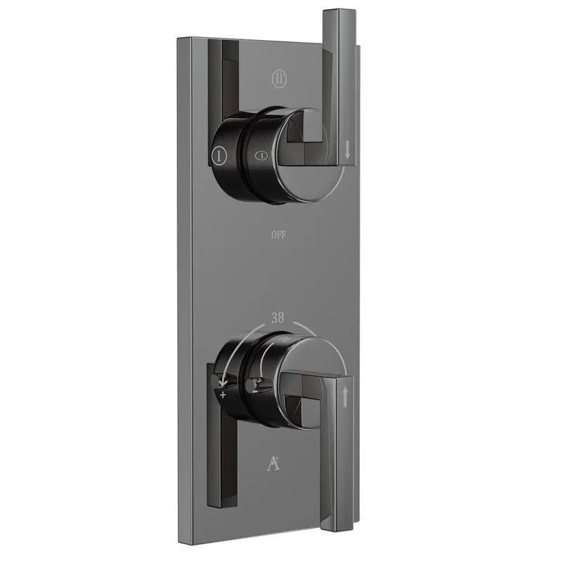 Artize Black Chrome Linea Thermostatic shower valve with 3-way outlets in Black Chrome