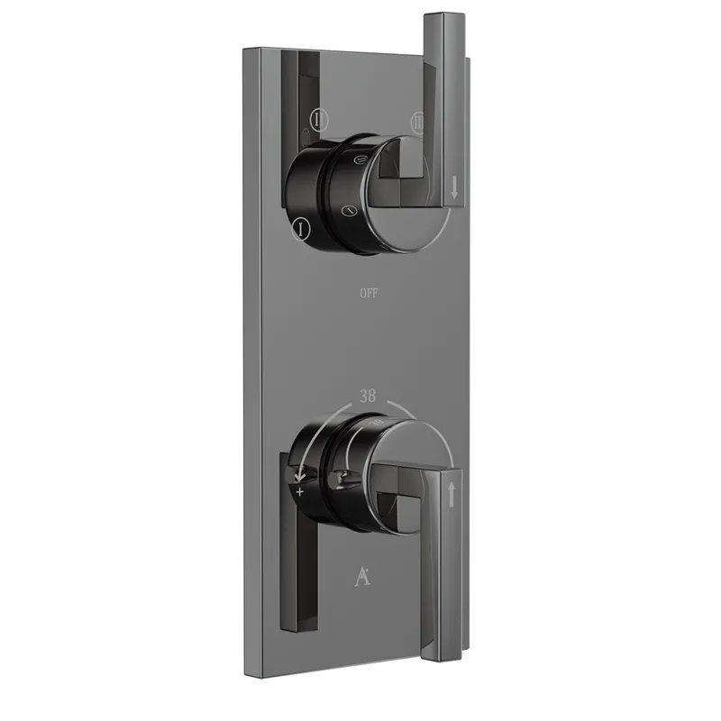 Artize Black Chrome Linea Thermostatic shower valve with 4-way outlets in Black Chrome