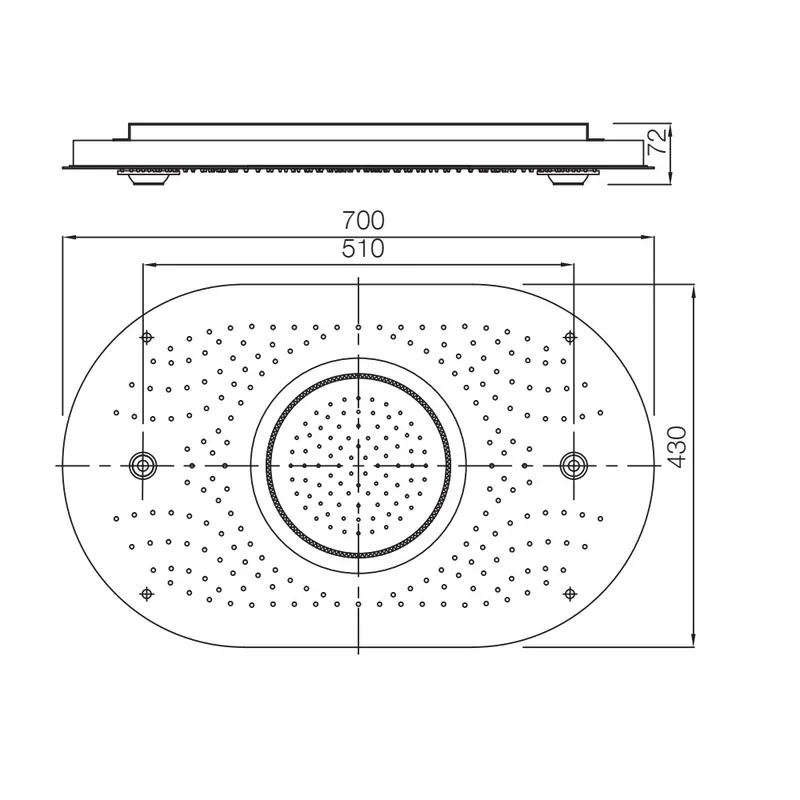 Technical drawing for Artize Chrome Rainjoy Plus + Shower 704X434mm AISI 304 stainless steel with RGB LED lights remote control