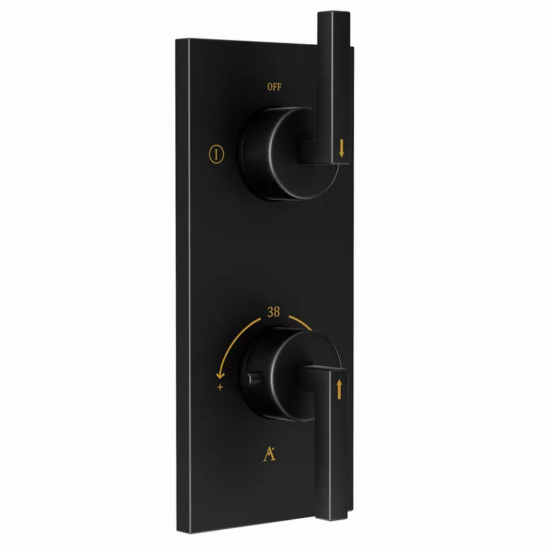 Artize Black Matt Linea Thermostatic shower valve with 2-way outlets in Black Matt