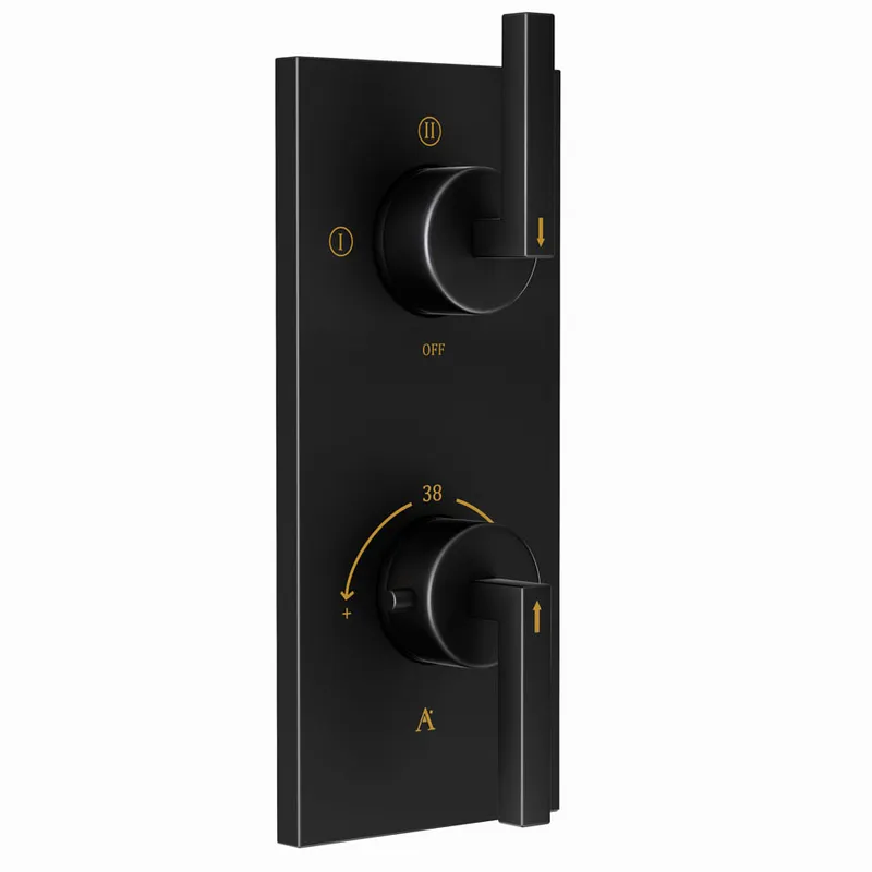 Artize Black Matt Linea Thermostatic shower valve with 3-way outlets in Black Matt