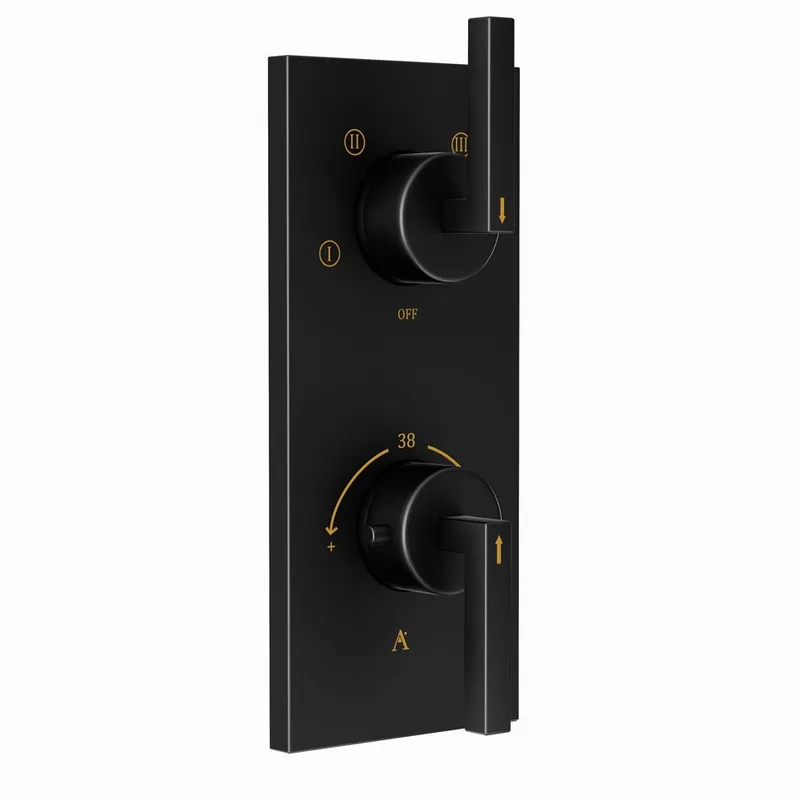 Artize Black Matt Linea Thermostatic shower valve with 4-way outlets in Black Matt
