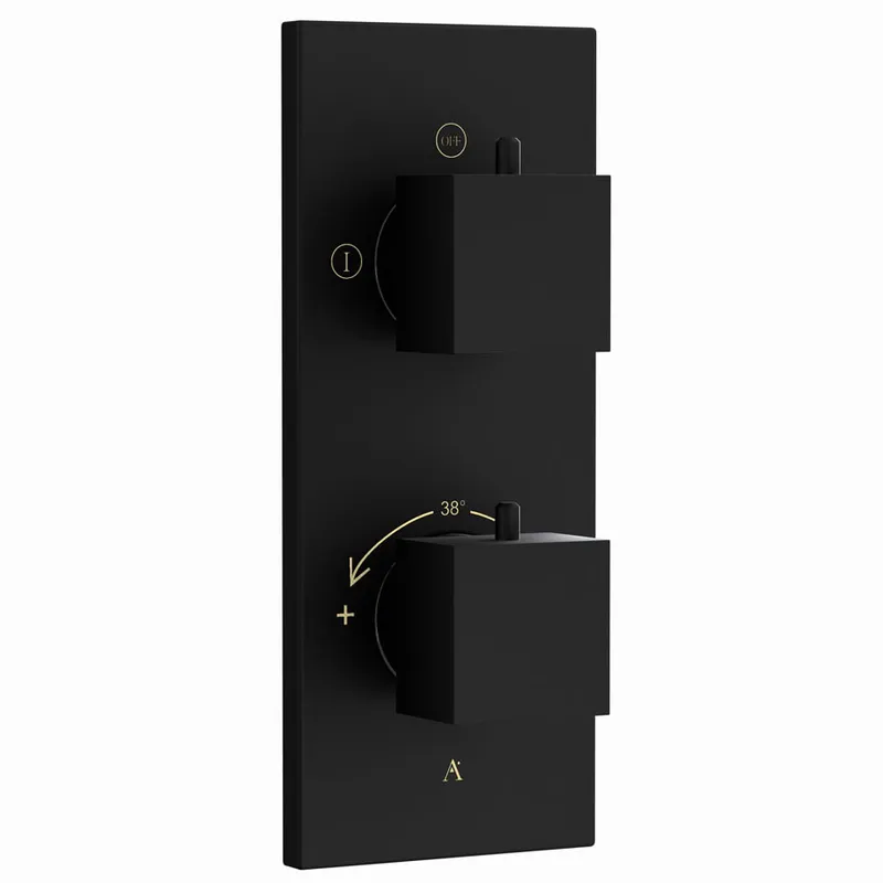 Artize Black Matt Thermatik-S in-wall thermostatic shower valve with 2-way outlets in Black Matt