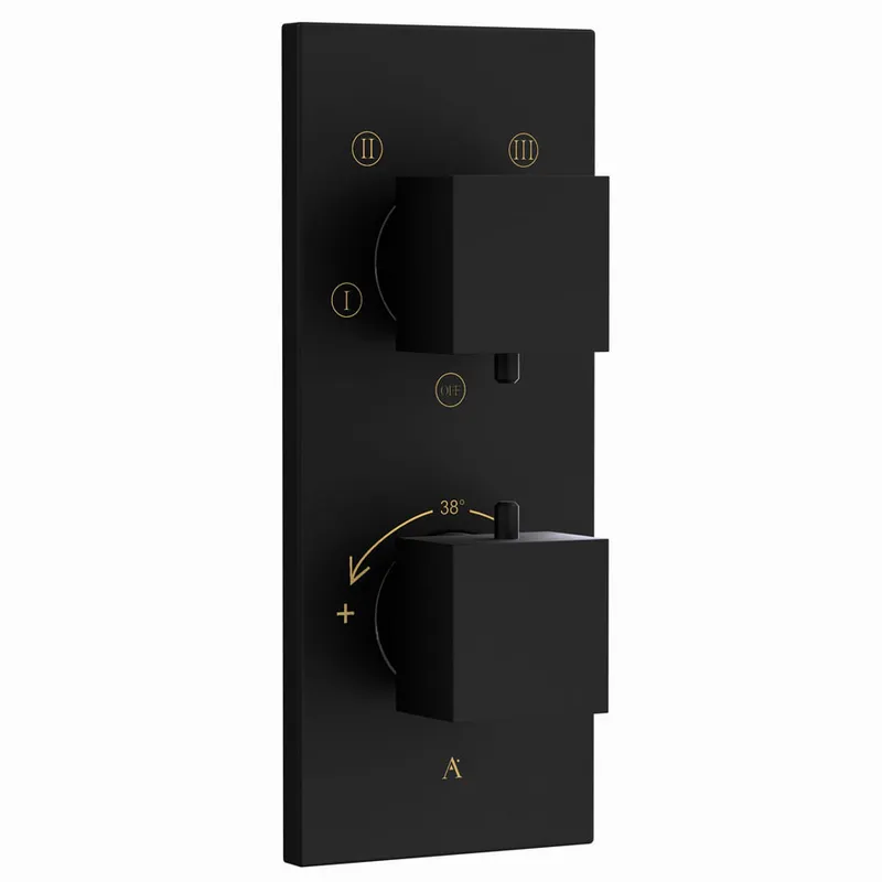 Artize Black Matt Thermatik-S in-wall thermostatic shower valve with 4-way outlets in Black Matt