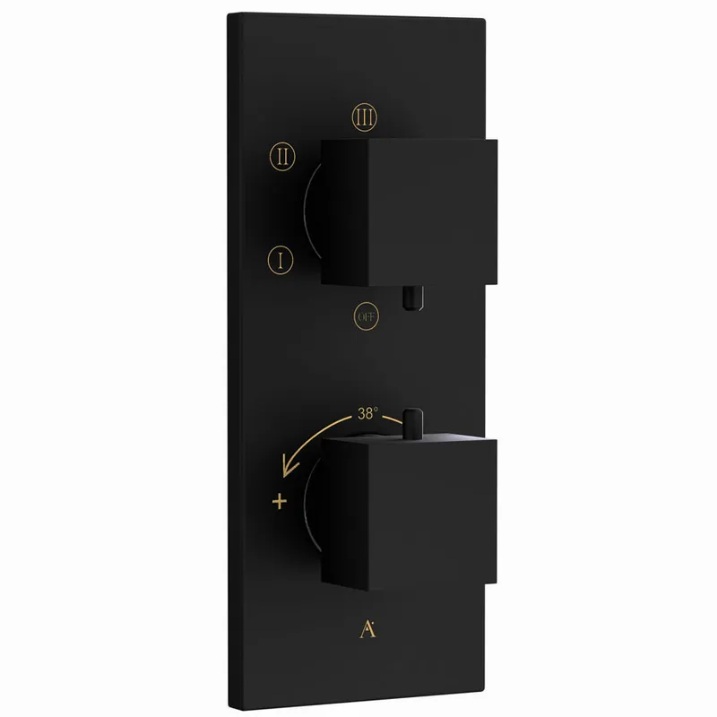 Artize Black Matt Thermatik-S in-wall thermostatic shower valve with 5-way outlets in Black Matt