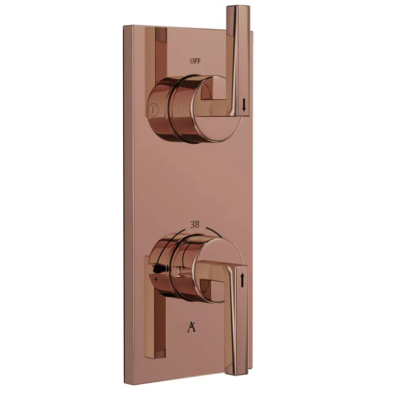 Artize Blush Gold PVD Linea Thermostatic shower valve with 2-way outlets in Blush Gold