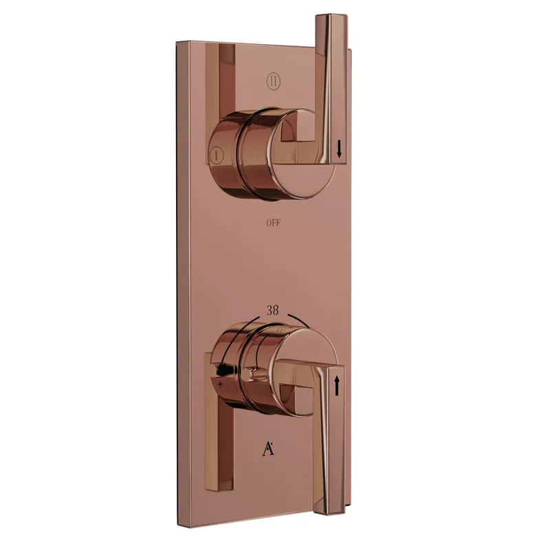 Artize Blush Gold PVD Linea Thermostatic shower valve with 3-way outlets in Blush Gold