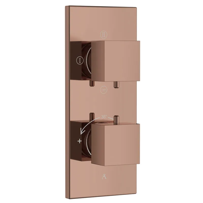 Artize Blush Gold PVD Thermatik-S in-wall thermostatic shower valve with 3-way outlets in Blush Gold