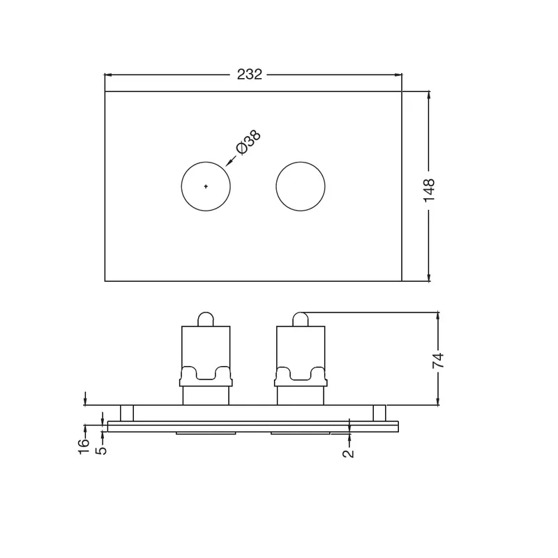Technical drawing for Artize Chrome Cilica Pneumatic Black Glass Control Toilet Flush Plates