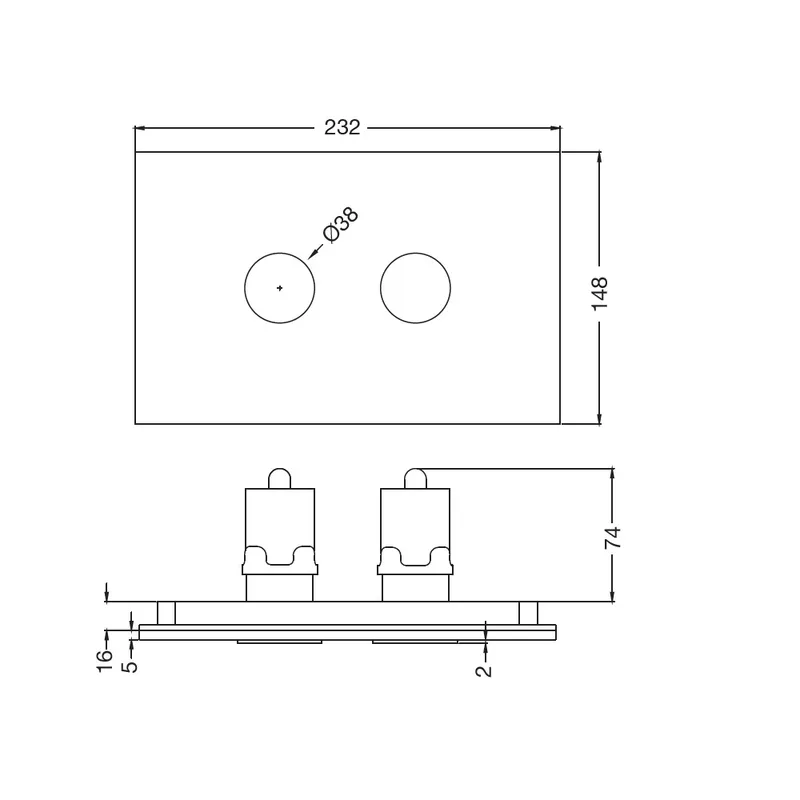 Technical drawing for Artize Chrome Cilica Pneumatic White Glass Control Toilet Flush Plates