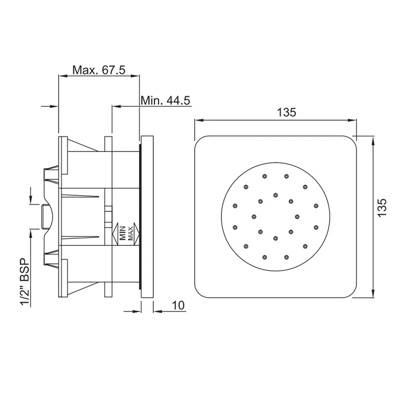 Technical drawing for Artize Chrome Rainjoy Tilting Square Body jets