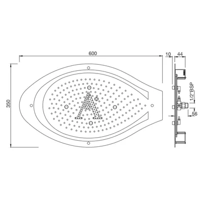 Technical drawing for Artize Chrome Tiaara Rainjoy AISI 304 stainless steel false ceiling shower