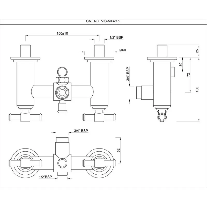 Technical drawing for Artize Chrome VIC 2 Hole Exposed Shower Mixer