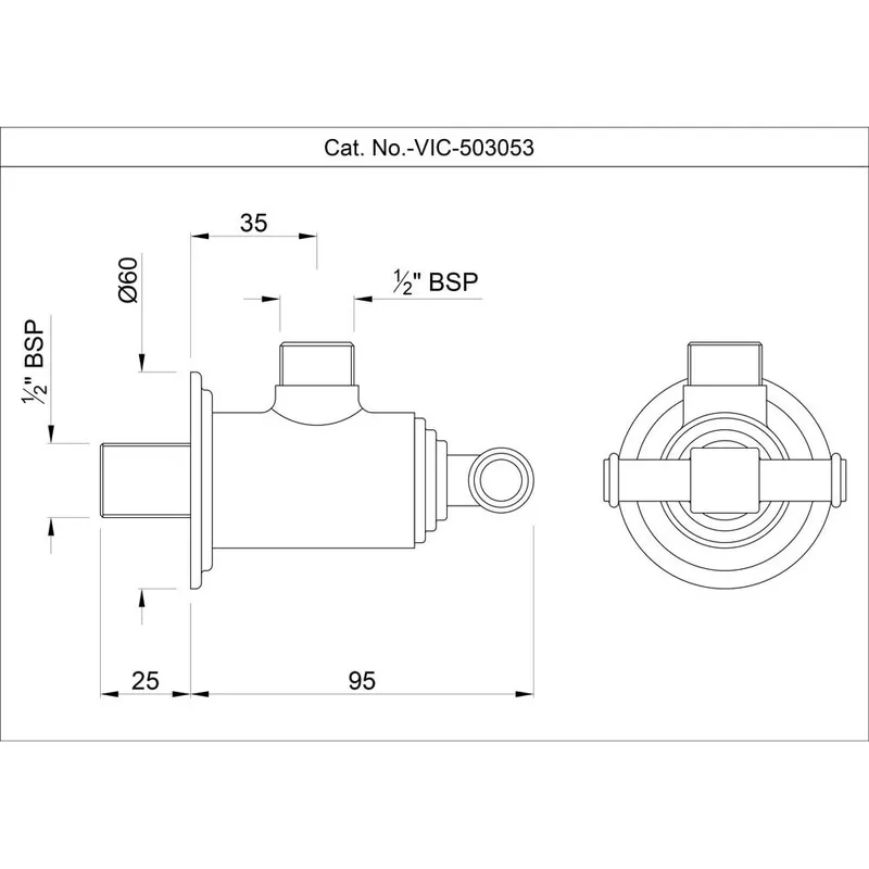 Technical drawing for Artize Chrome VIC Angle Valve With Wall Flange