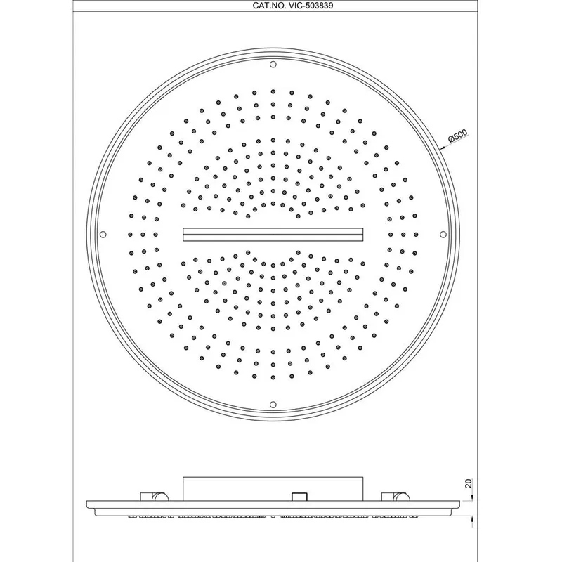 Technical drawing for Artize Chrome Vic Rainjoy Shower 500mm AISI 304 stainless steel 3-functions: Rain, Intense & Water fall