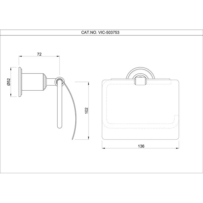 Technical drawing for Artize Chrome VIC Toilet Roll Holder with Flap
