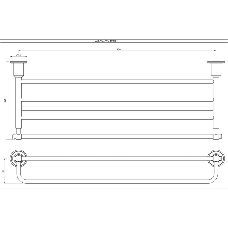 Technical drawing for Artize Chrome VIC Towel Rack