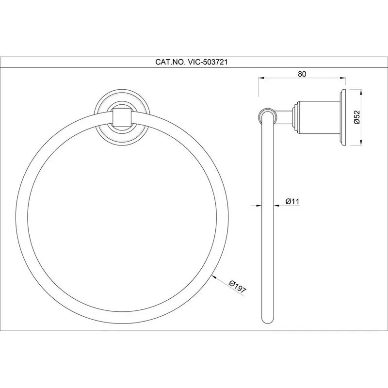 Technical drawing for Artize Chrome VIC Towel Ring