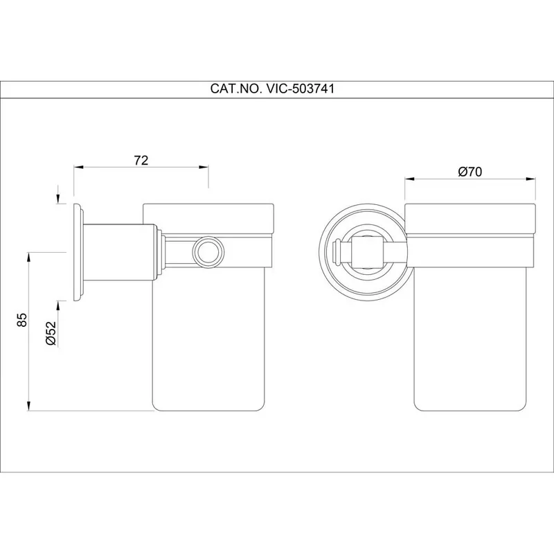 Technical drawing for Artize Chrome VIC Tumbler Holder (frosted glass)