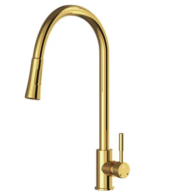 Artize FLO2 Gold Bright PVDSingle Lever Pulldown Sink Mixer with spray in Gold Bright