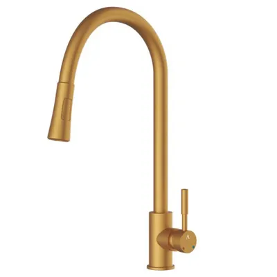 Artize FLO2 Gold Matt PVD Single Lever Pulldown Sink Mixer with spray in Gold Matt