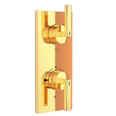 Artize Gold Bright PVD Linea Thermostatic shower valve with 4-way outlets in Gold Bright