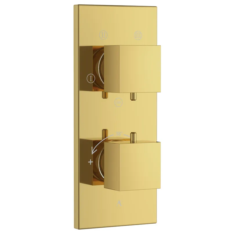 Artize Gold Bright PVD Thermatik-S in-wall thermostatic shower valve with 4-way outlets in Gold Bright